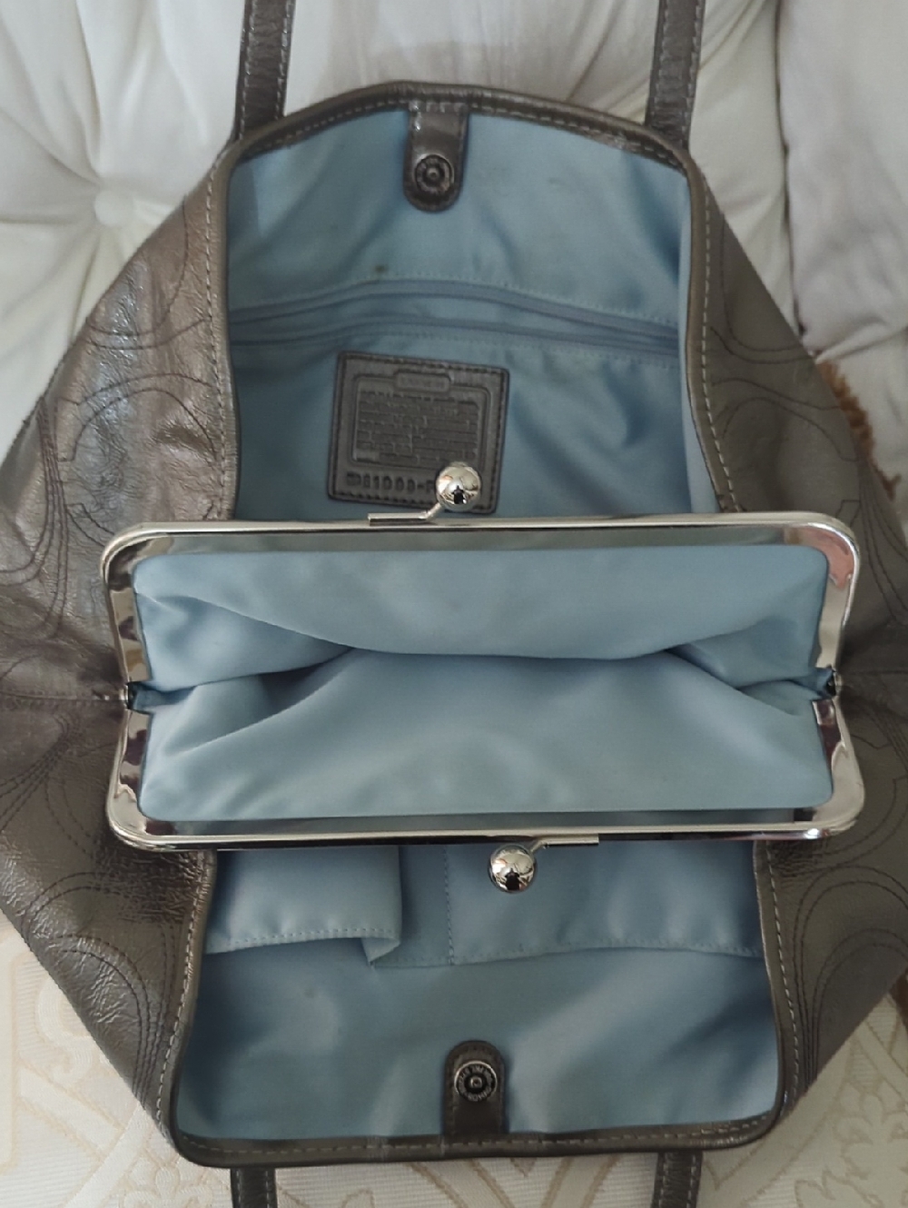 Coach Metallic Silver Leather Tote Bag - Picture 5 of 8